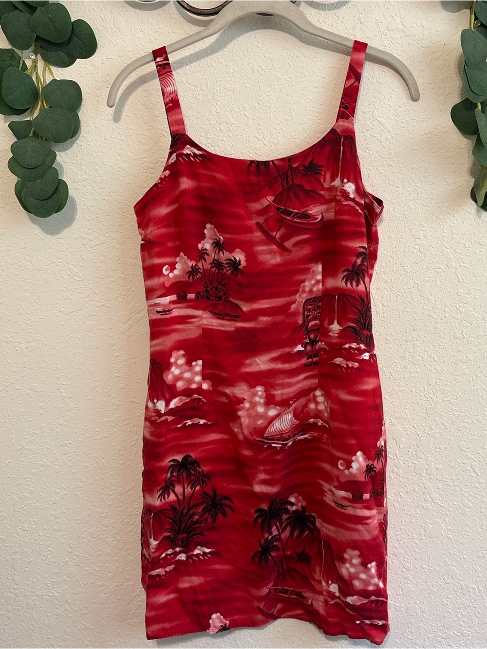 Y2K Coconut-Girl Red Tropical Palm Tree Mini Dress💕
